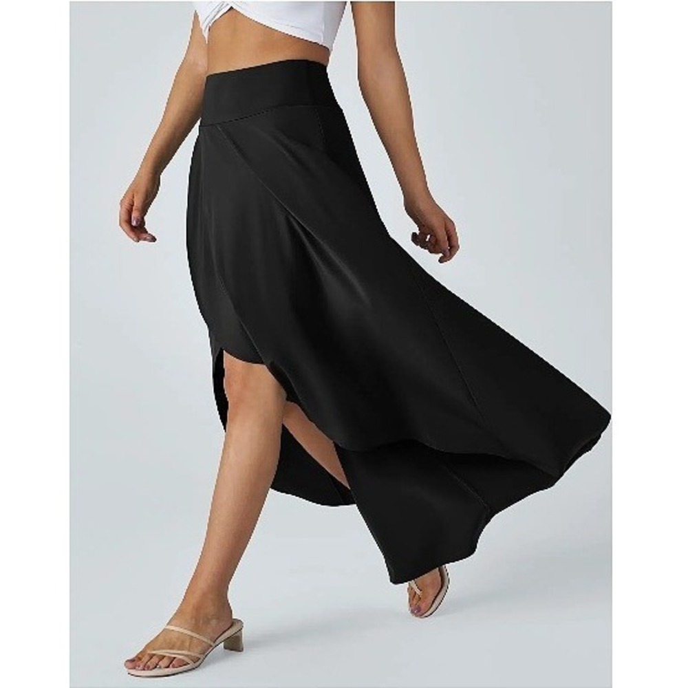 NWT Halara Breezeful High Waisted High Low Ruffle 2in1 Flowy Maxi Skirt Black M